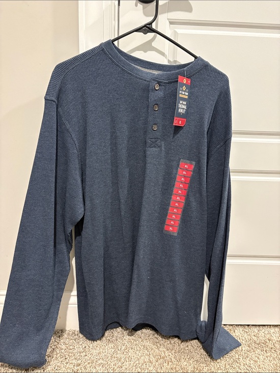 Member's Mark Other - Long Sleeve Waffle Henley Shirt - Blue